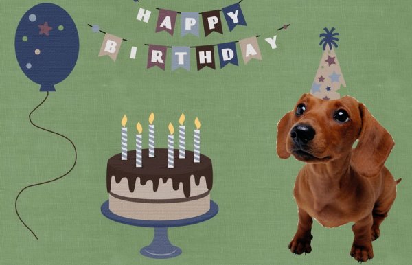 Happy Birthday, торт, собачка и шарик
